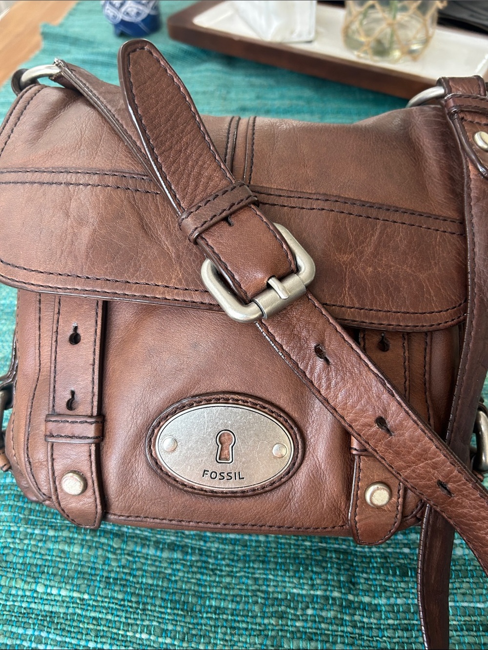 Fossil Brown Leather Maddox Uni-Sex Crossbody Bag
